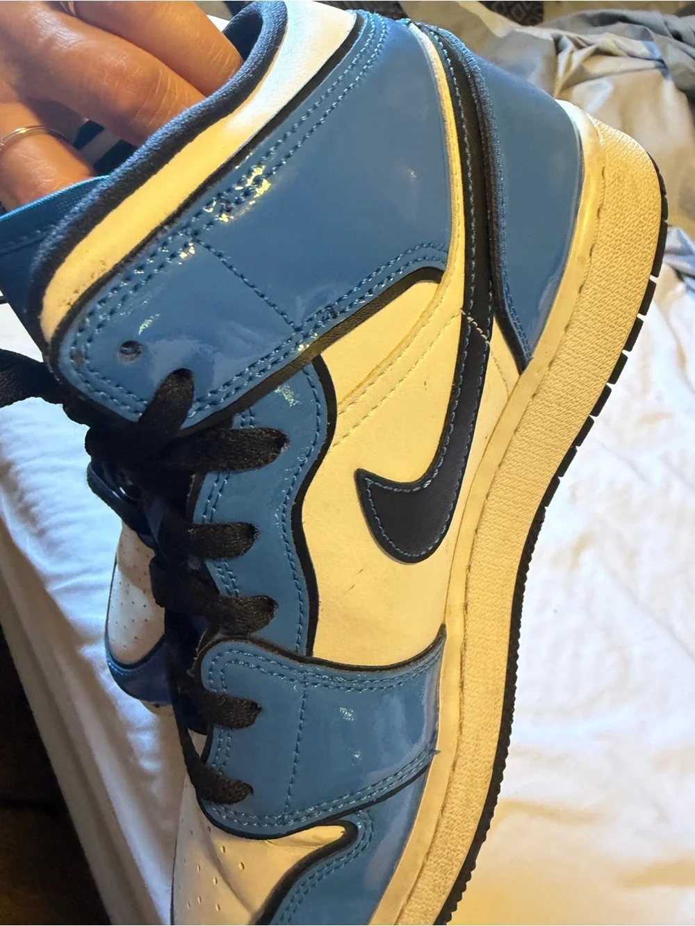 Jordan Kids Patent Blue White Black High-Top Sneakers